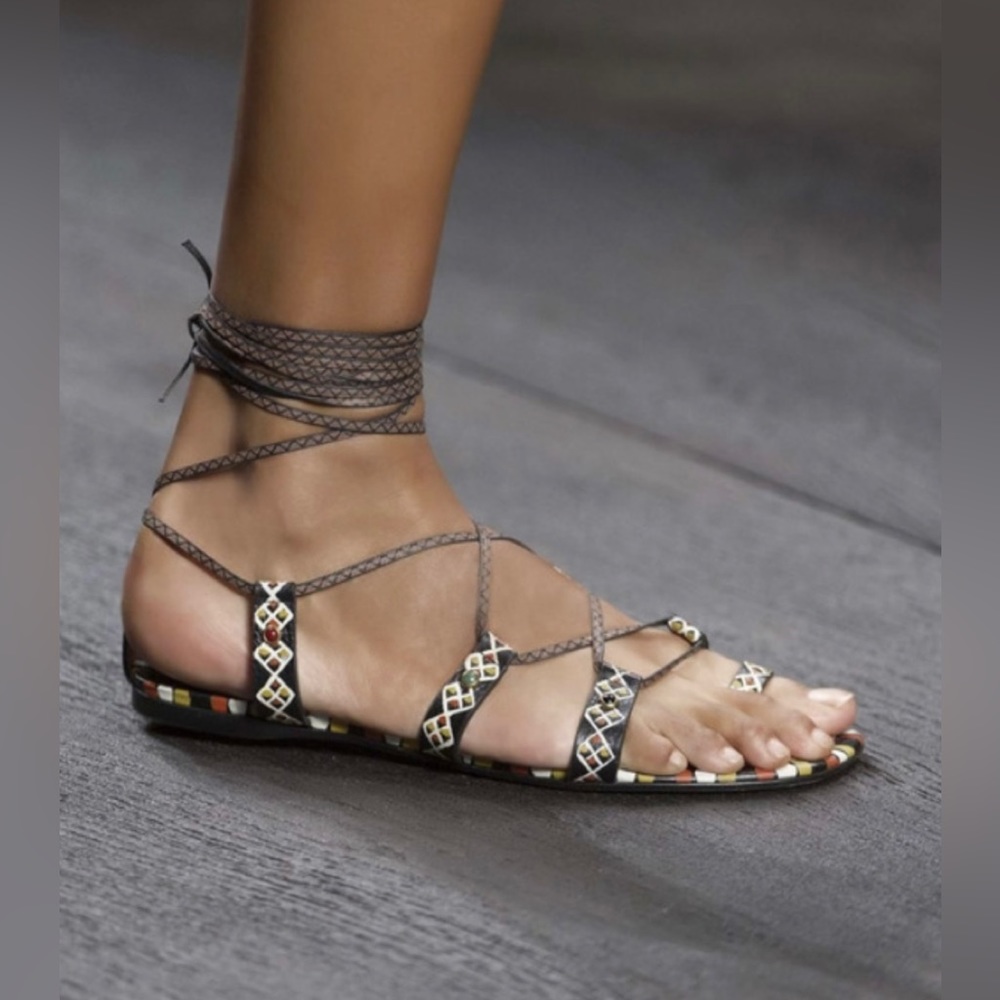 Valentino Garavani Women's Runway Handmade Ankle Wrap Sandals Size 38.5